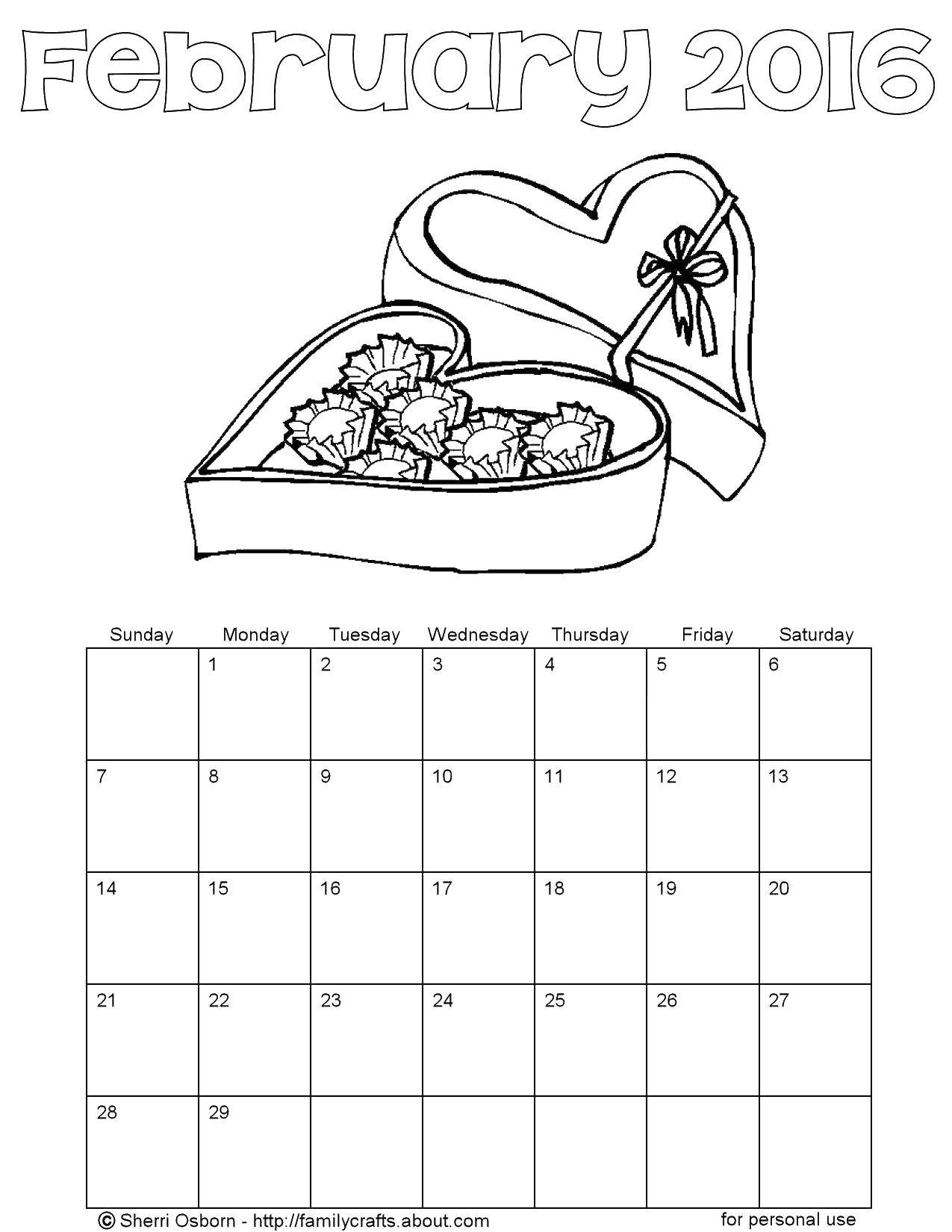 Coloring February and candy. Category Calendar. Tags:  February, candy.