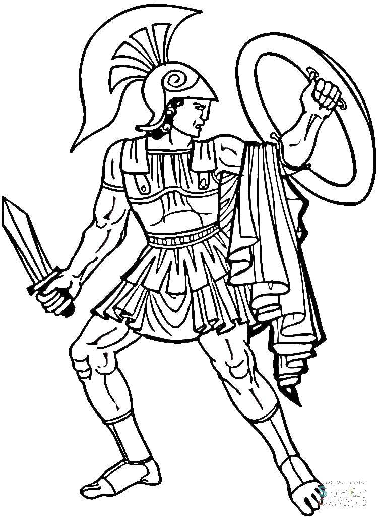 Coloring Gladiator with a shield. Category coloring. Tags:  Gladiator, shield, sword.