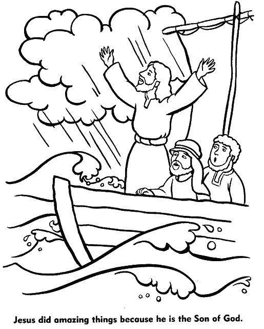 Coloring Jesus in the boat. Category coloring. Tags:  the storm, Jesus, boat.