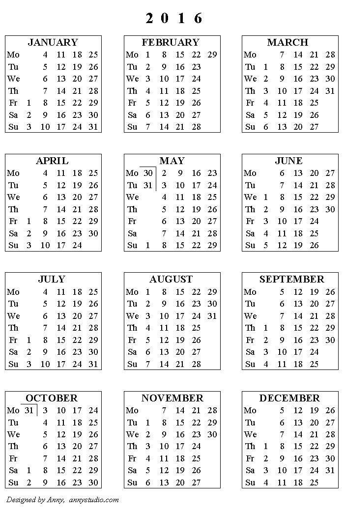 Название: Раскраска Календарь 2016. Категория: Календарь. Теги: календарь, месяца.