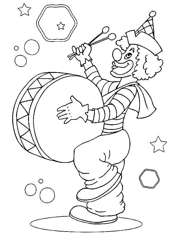 Coloring Clown and drum. Category circus. Tags:  the clown, the drum, bubbles.