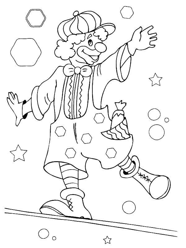 Название: Раскраска Клоун на палке. Категория: цирк. Теги: клоун, палка, звезды.