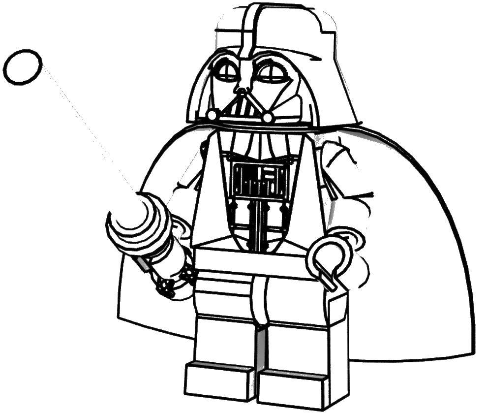 Название: Раскраска Лего дарт вейдер. Категория: Лего. Теги: лего, дарт вейдер, шлем, плащ.