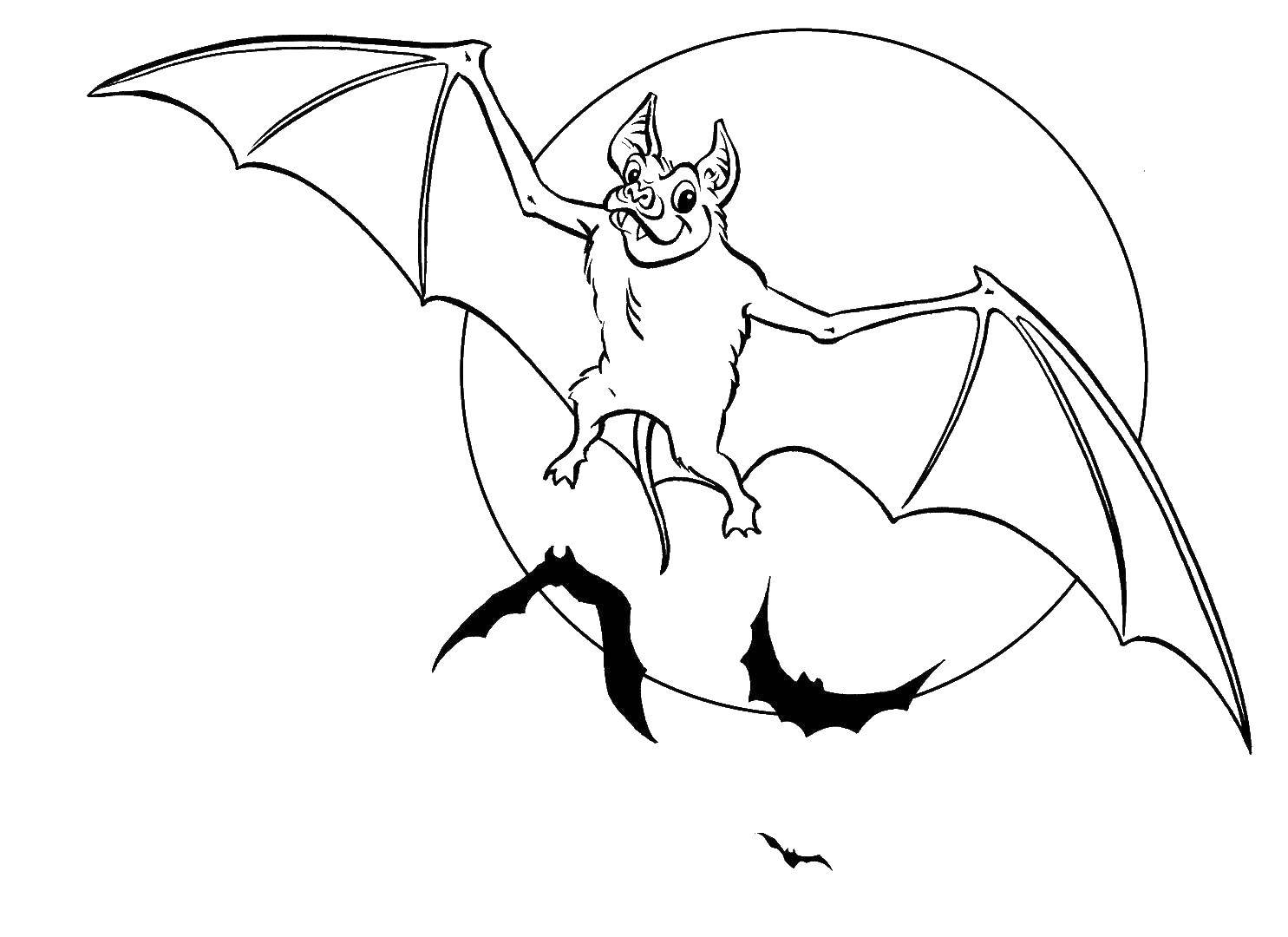 Coloring Bats in the full moon. Category Halloween. Tags:  bat.