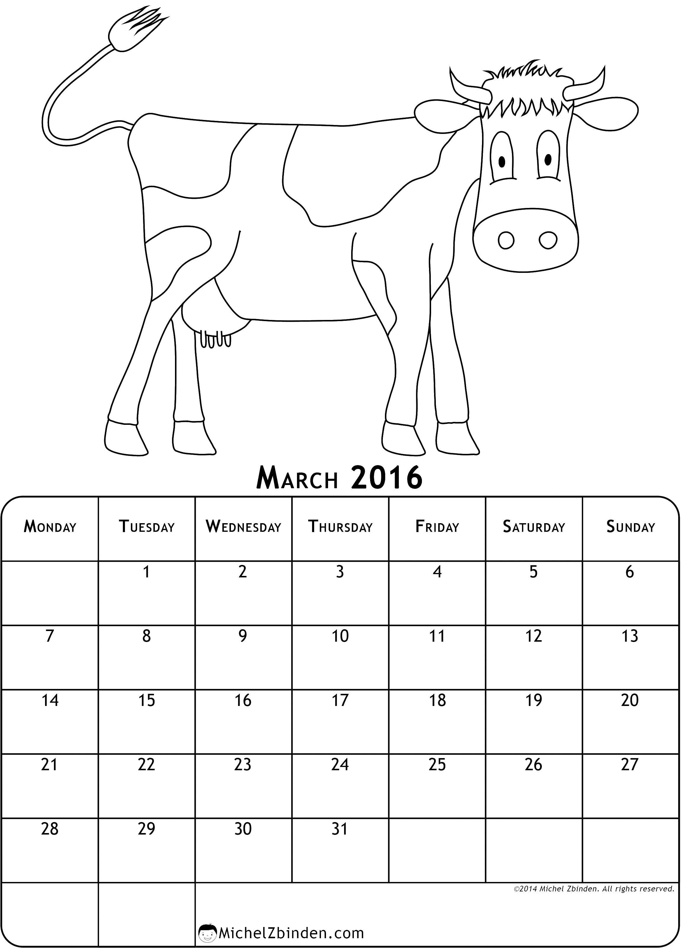 Coloring March and the cow. Category Calendar. Tags:  March, cow.