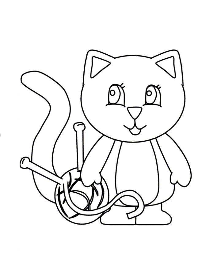 Название: Раскраска Рисунок котенка с пряжей. Категория: домашние животные. Теги: кошка, кот.