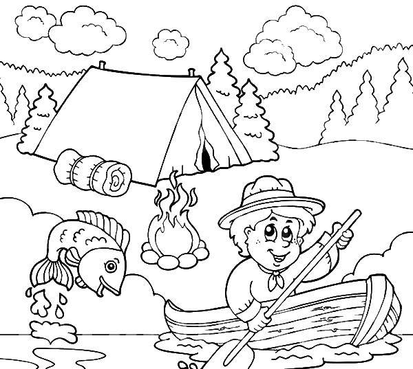 Coloring Fishing camping. Category the rest. Tags:  Leisure, hike, bonfire, singing, guitar, forest, night.