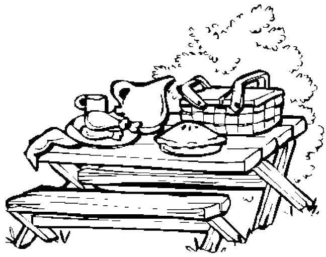Название: Раскраска Стол и еда для пикника. Категория: Еда. Теги: пикник, дети.