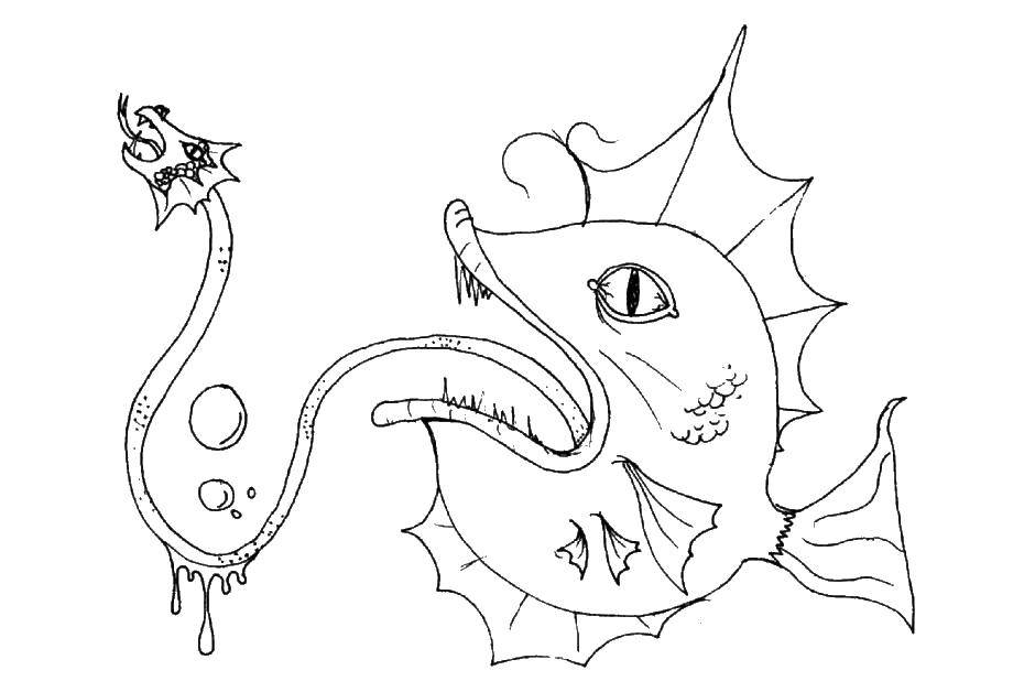Coloring Scary fish. Category Sea monster. Tags:  fish, monster.