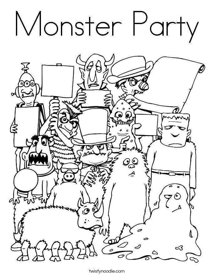Название: Раскраска Вечеринка монстров. Категория: раскраски. Теги: монстры, вампиры, зомби.