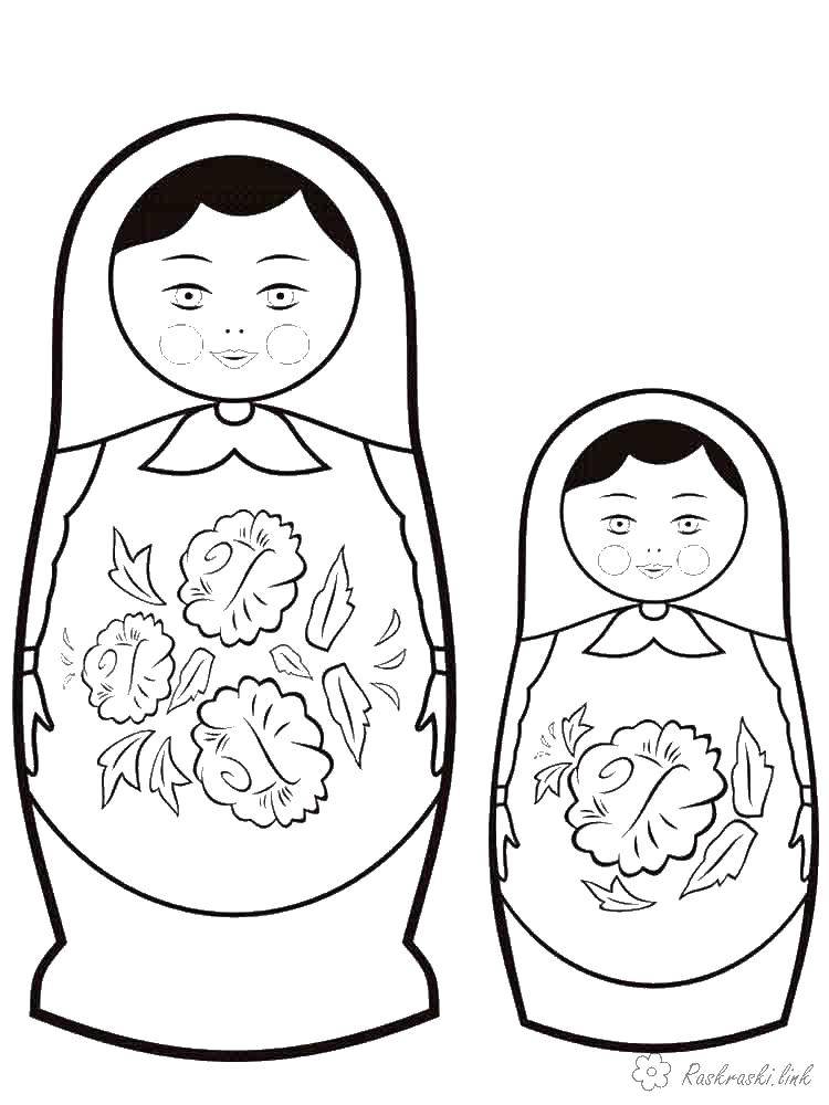 Coloring Large and small dolls. Category coloring. Tags:  matryoshka, a flower, a handkerchief.