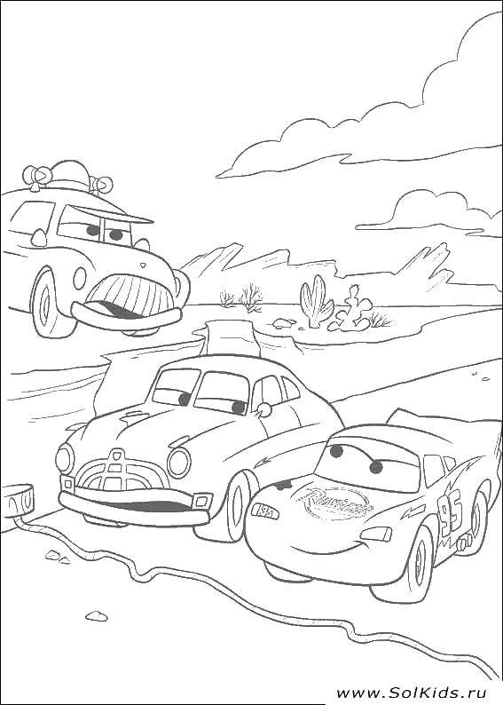 Coloring Doc Hudson and lightning McQueen. Category Wheelbarrows. Tags:  cars, car, lightning McQueen.