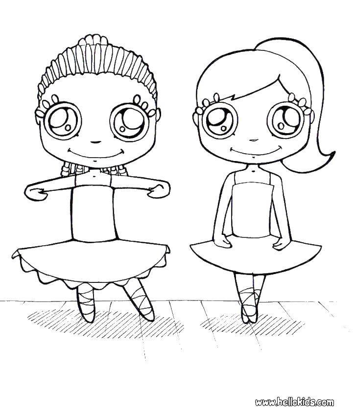 Coloring Two little ballerinas. Category Dance. Tags:  ballerina, tutu, Pointe shoes.