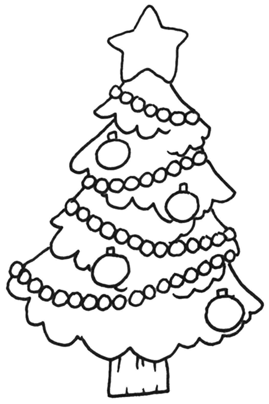 Название: Раскраска Елка с гирляндами. Категория: рождество. Теги: елка, игрушки, звезда.
