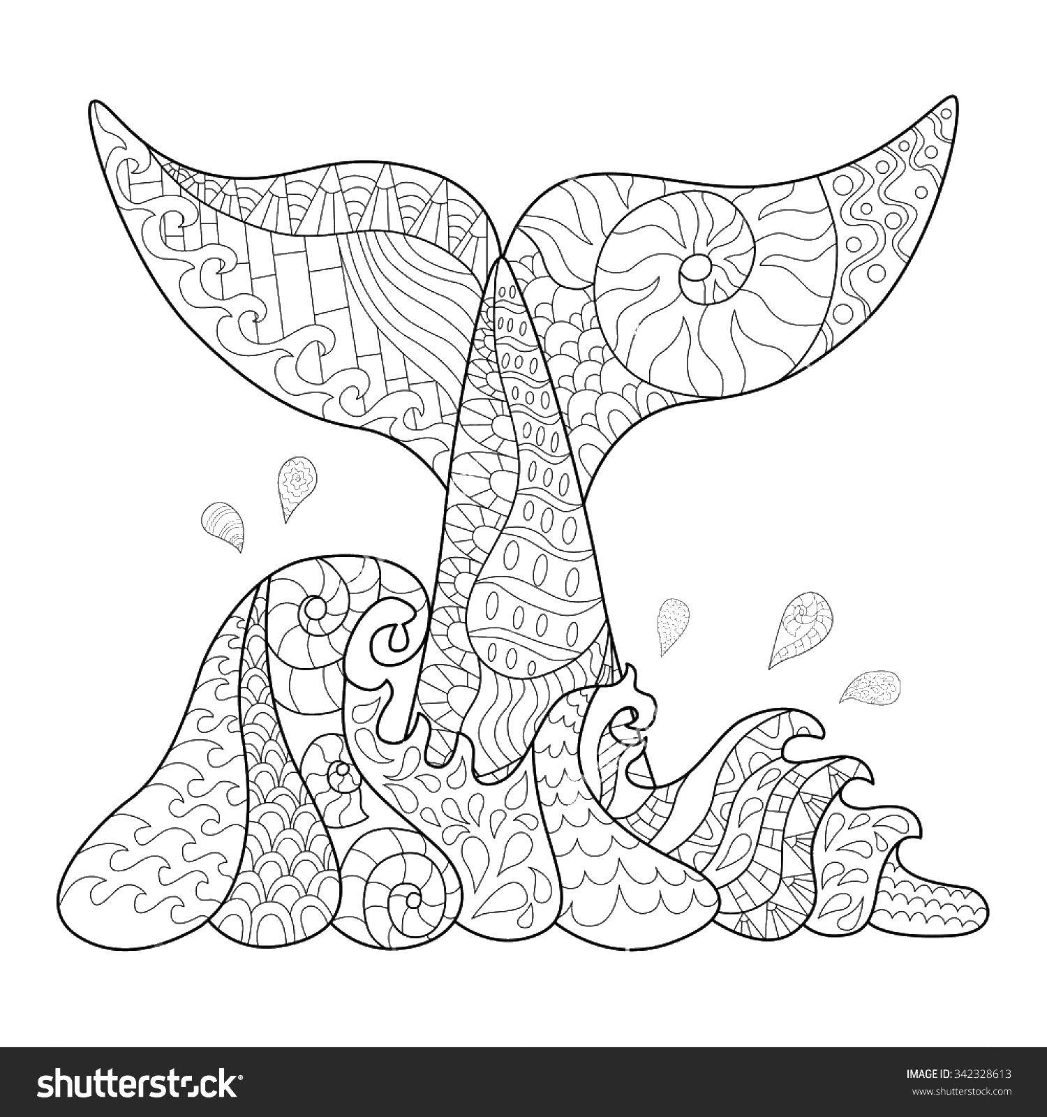 Coloring The tail and waves. Category coloring. Tags:  tail, waves, patterns.