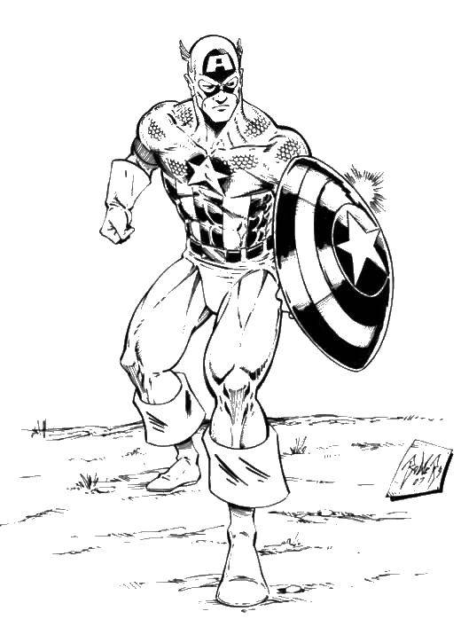 Coloring Captain America and his shield. Category superheroes. Tags:  captain, America, shield, star.