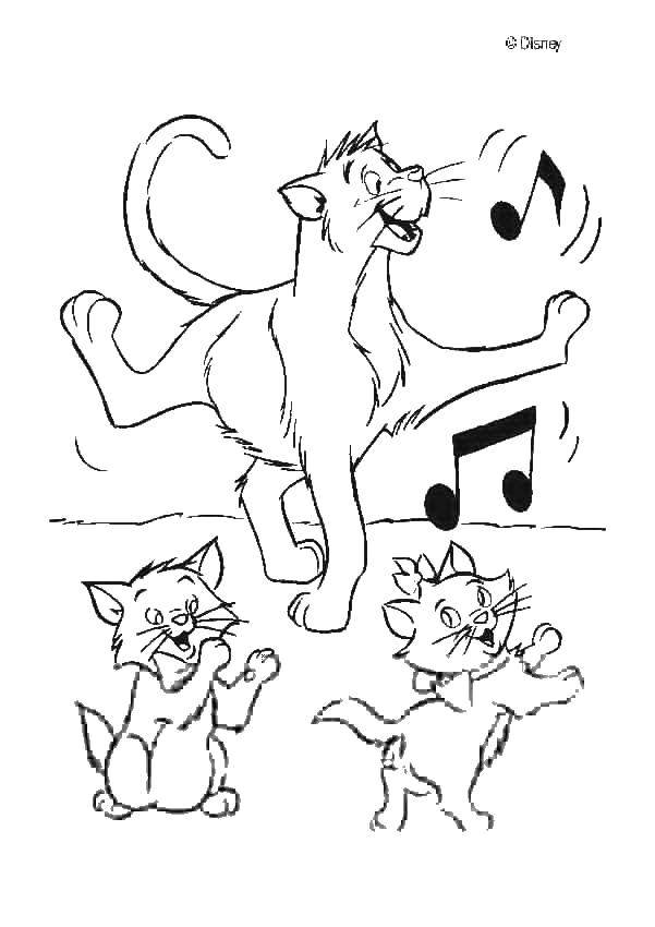 Название: Раскраска Кот и котята танцуют. Категория: коты аристократы. Теги: кот, котята, танец.