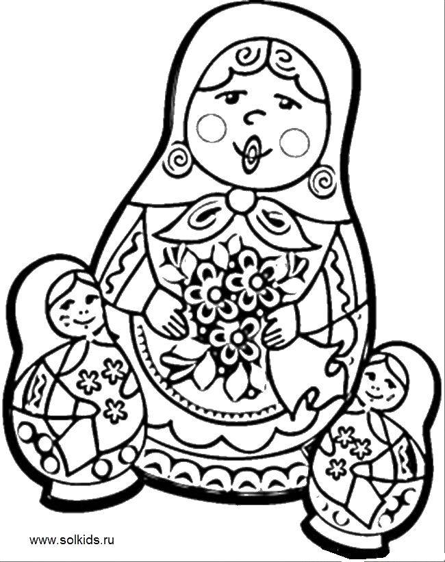 Coloring Dolls and small dolls. Category coloring. Tags:  matryoshka, a flower, a handkerchief.