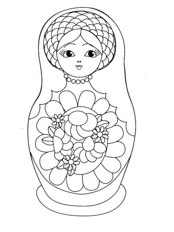 Coloring Matryoshka beads. Category coloring. Tags:  matryoshka, a flower, a handkerchief.