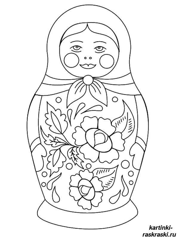 Coloring Matryoshka doll with red cheeks. Category coloring. Tags:  matryoshka, a flower, a handkerchief.