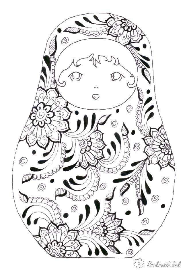 Coloring Matryoshka with flowers. Category coloring. Tags:  matryoshka, flowers.