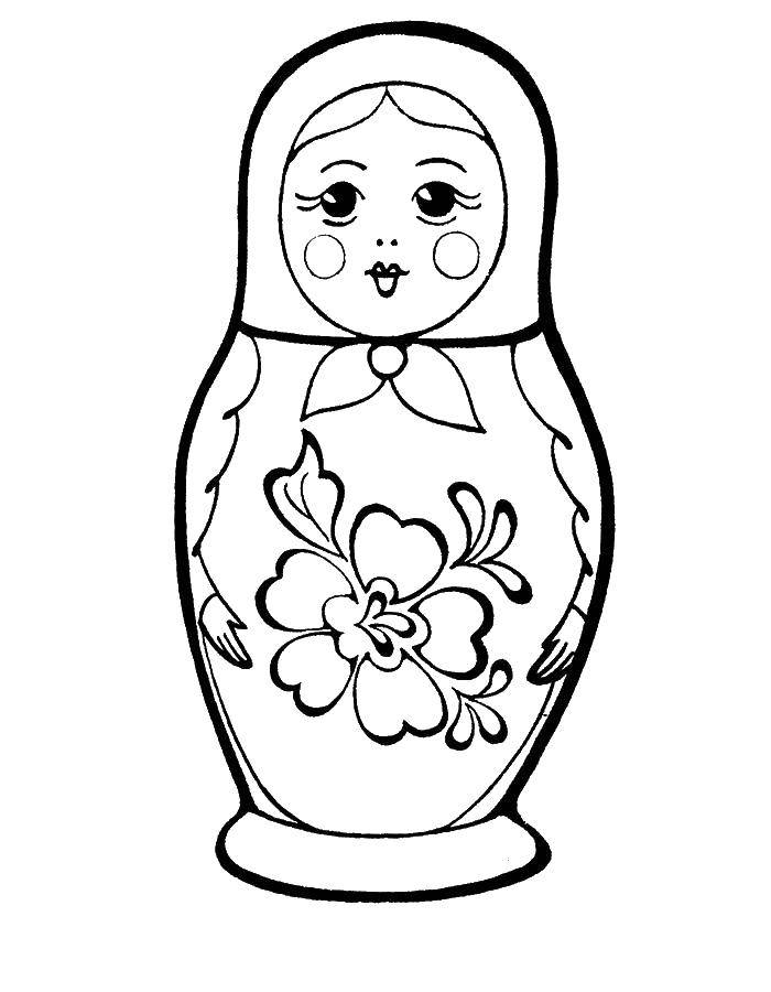 Coloring Matreshka in shawl with flower. Category coloring. Tags:  matryoshka, a flower, a handkerchief.