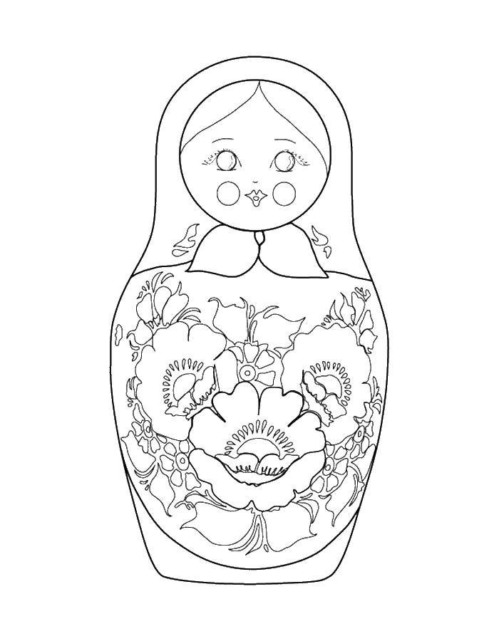 Coloring Dolls with poppies. Category coloring. Tags:  matryoshka, a flower, a handkerchief.