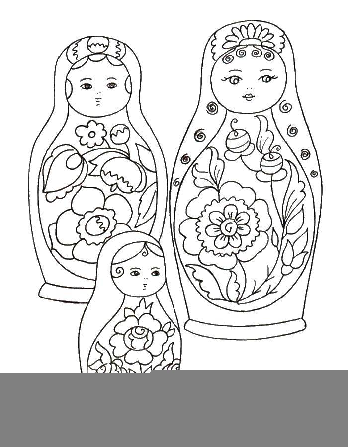 Coloring Dolls with flowers. Category coloring. Tags:  matryoshka, a flower, a handkerchief.