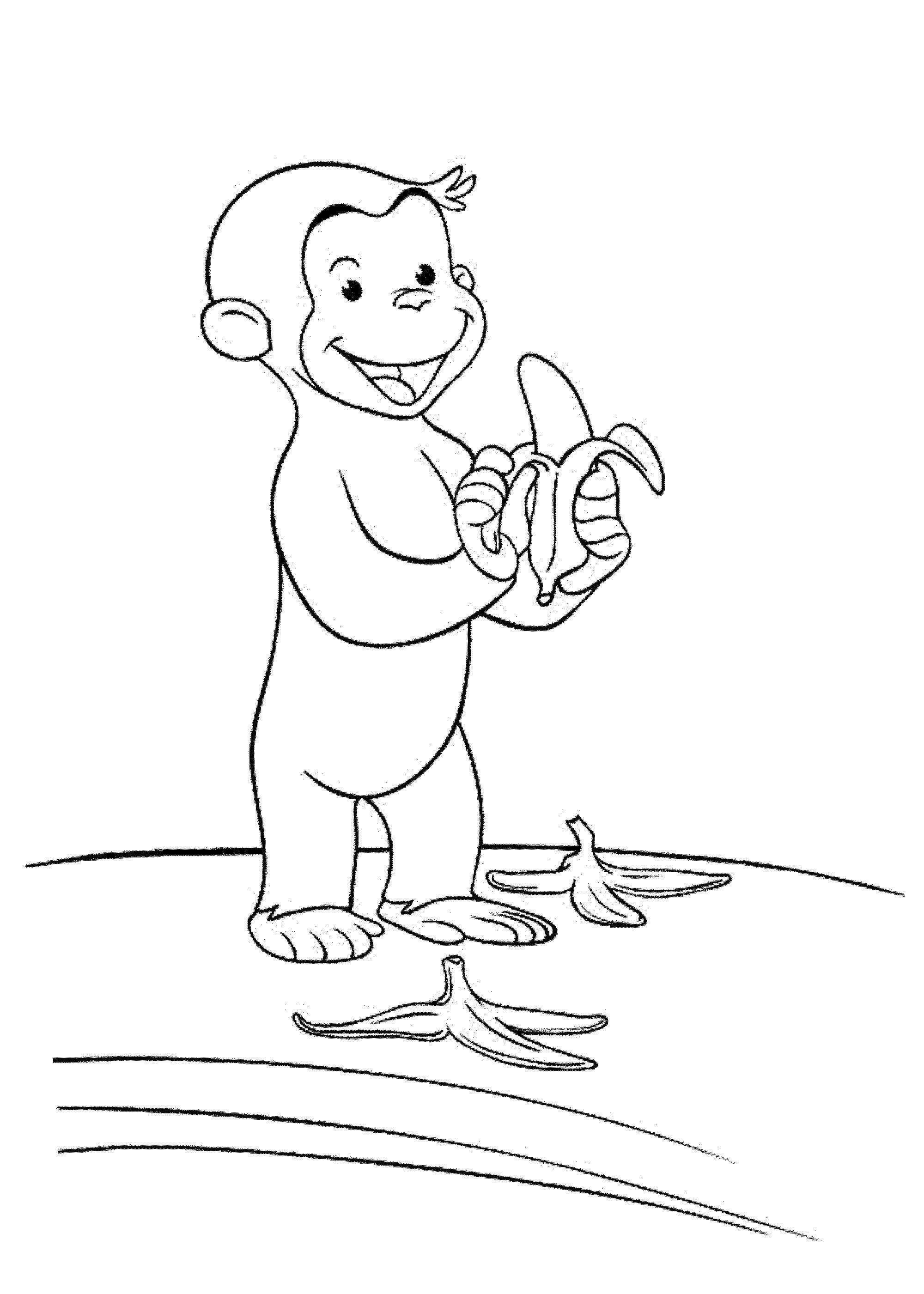 Название: Раскраска Обезьянка чистит бананы. Категория: раскраски. Теги: Персонаж из мультфильма.