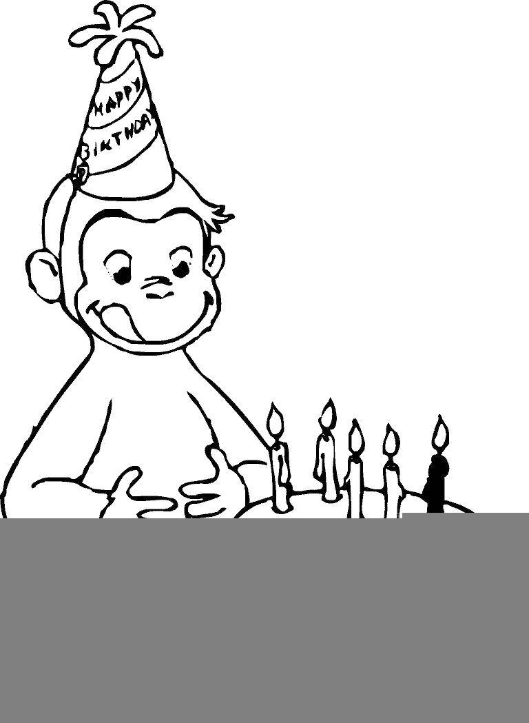 Coloring Monkey and cake. Category coloring. Tags:  monkey, cake, candles.