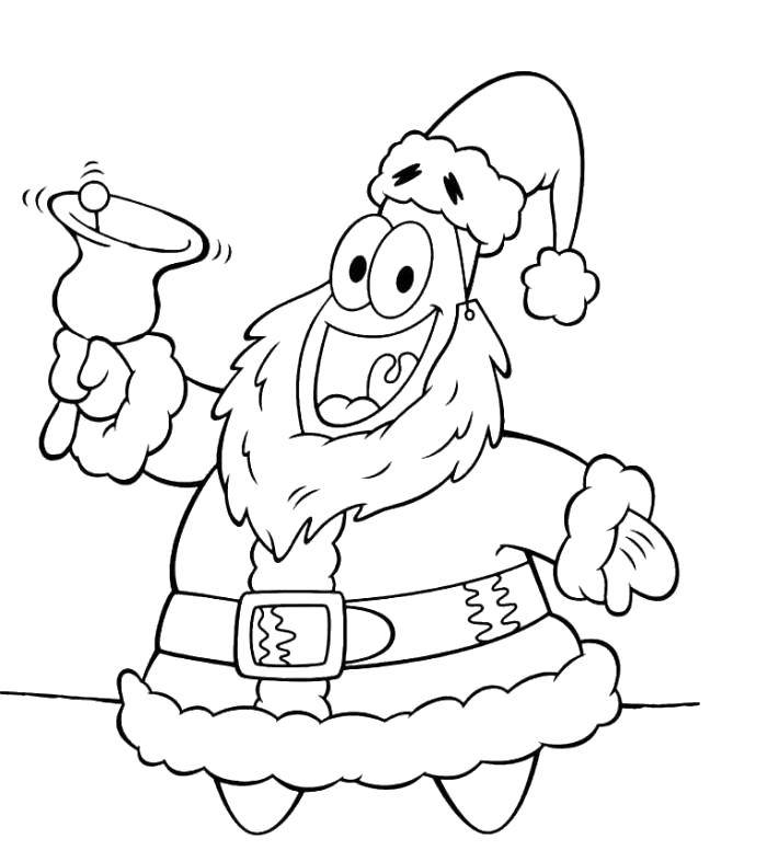 Название: Раскраска Патрик в костюме дед мороза. Категория: рождество. Теги: патрик, костюм, колокольчик.
