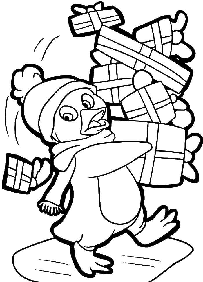 Coloring Penguin bears gifts. Category Christmas. Tags:  Christmas, gifts.