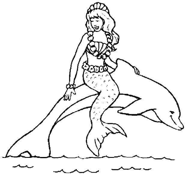 Coloring Mermaid on Dolphin. Category coloring. Tags:  mermaid, sea.