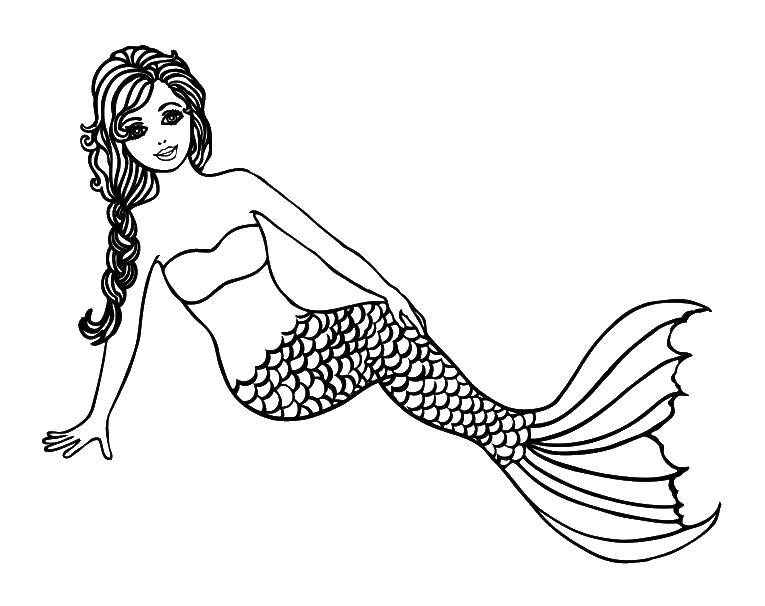 Coloring Mermaid with long hair. Category coloring. Tags:  mermaid, tail, hair.