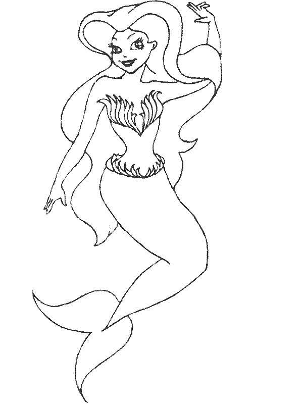 Coloring Mermaid with raised arm. Category coloring. Tags:  mermaid, hand, tail.