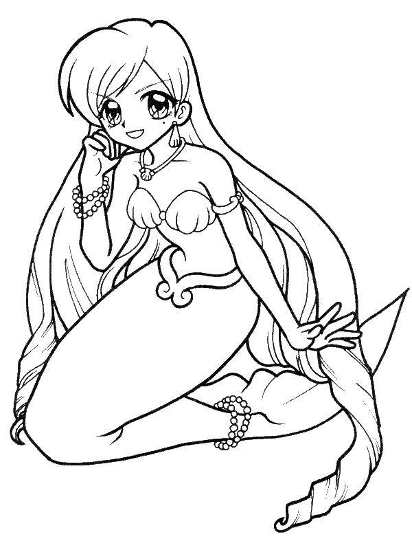 Coloring Mermaid in anime style. Category coloring. Tags:  mermaid anime.