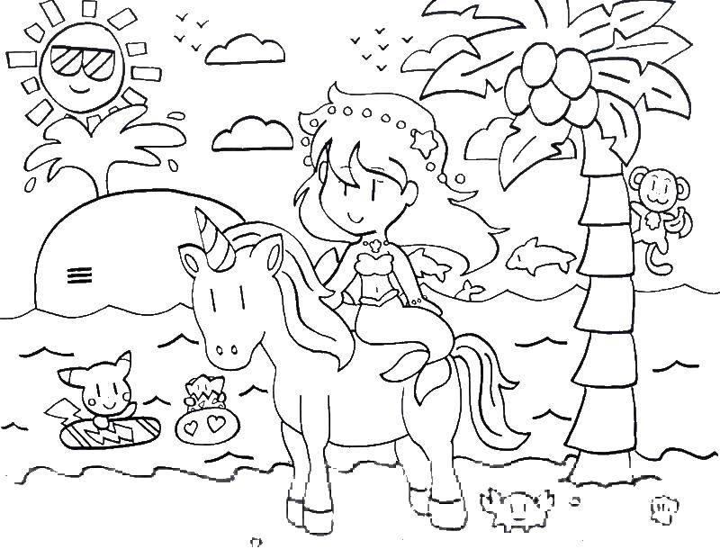 Coloring The little mermaid pony on the island. Category coloring. Tags:  mermaid, pony, coast.