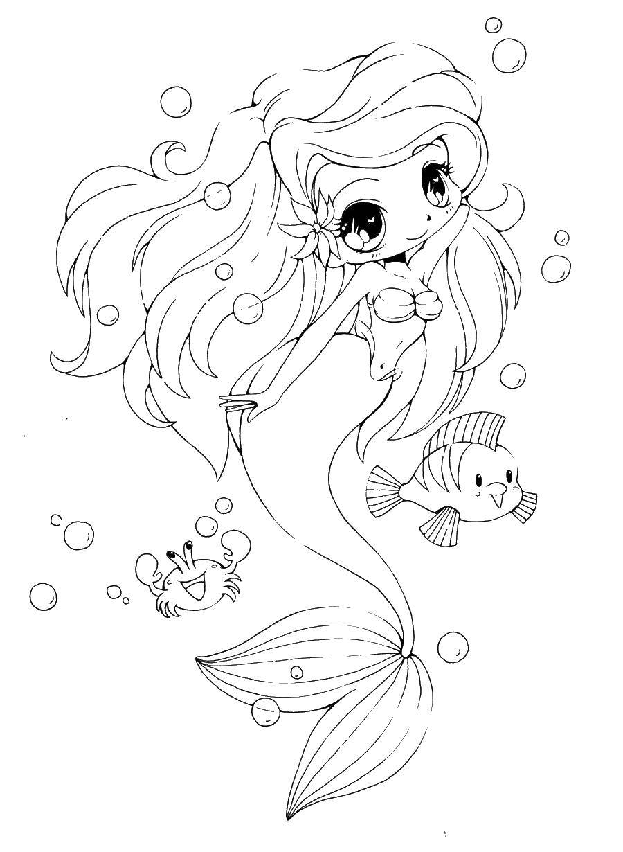 Coloring Happy mermaid with friends. Category coloring. Tags:  mermaid, friends, happiness.