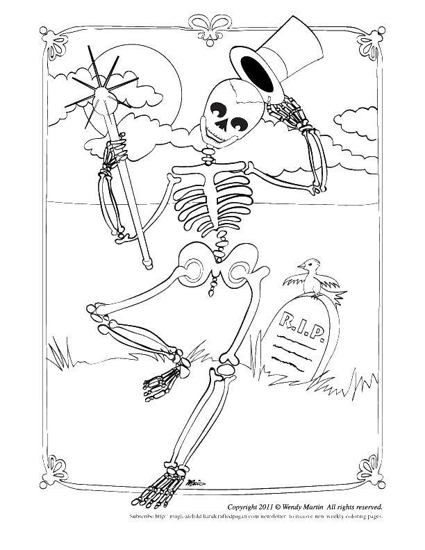 Название: Раскраска Танец скелета. Категория: Танец. Теги: Череп, кости.