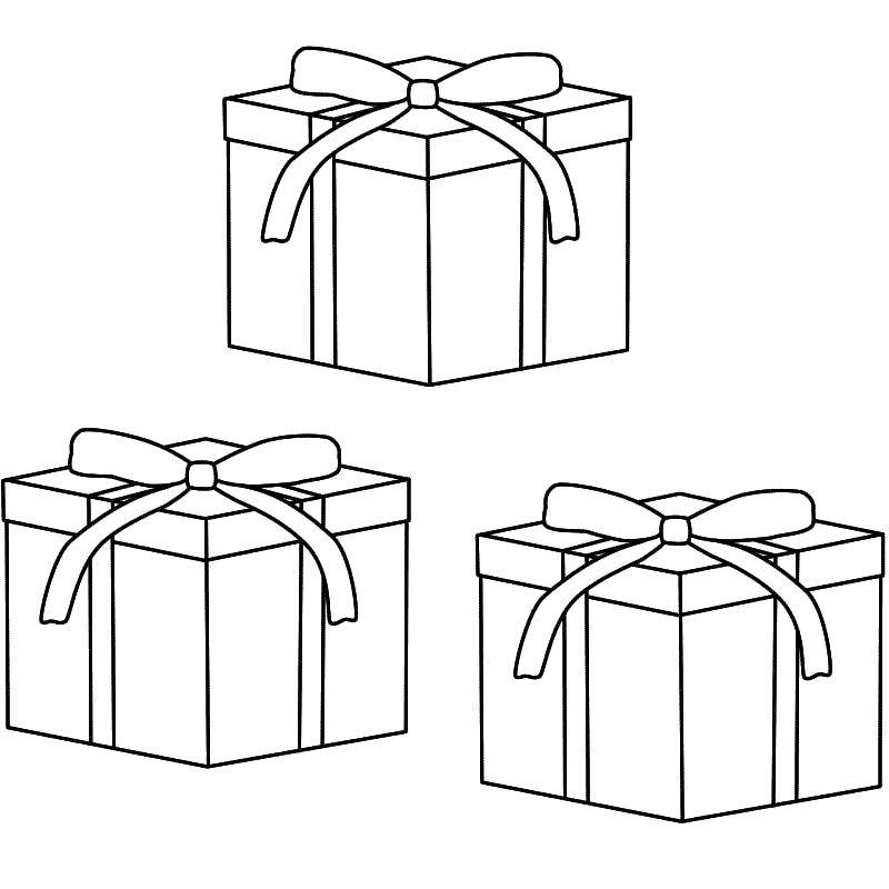 Название: Раскраска Три коробки с подарками. Категория: рождество. Теги: коробка, подарок, бант.