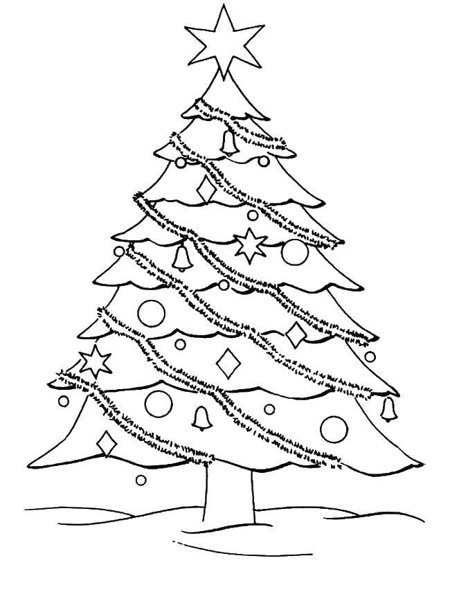 Coloring Tree decorated. Category Christmas. Tags:  Christmas, Christmas toy, Christmas tree, gifts.