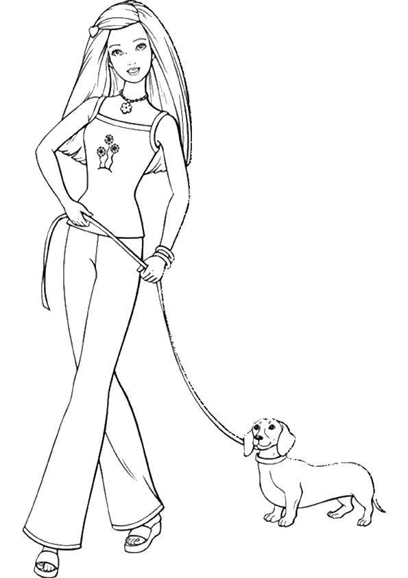 Coloring Barbie walks with a Dachshund. Category Barbie . Tags:  Barbie , dog.