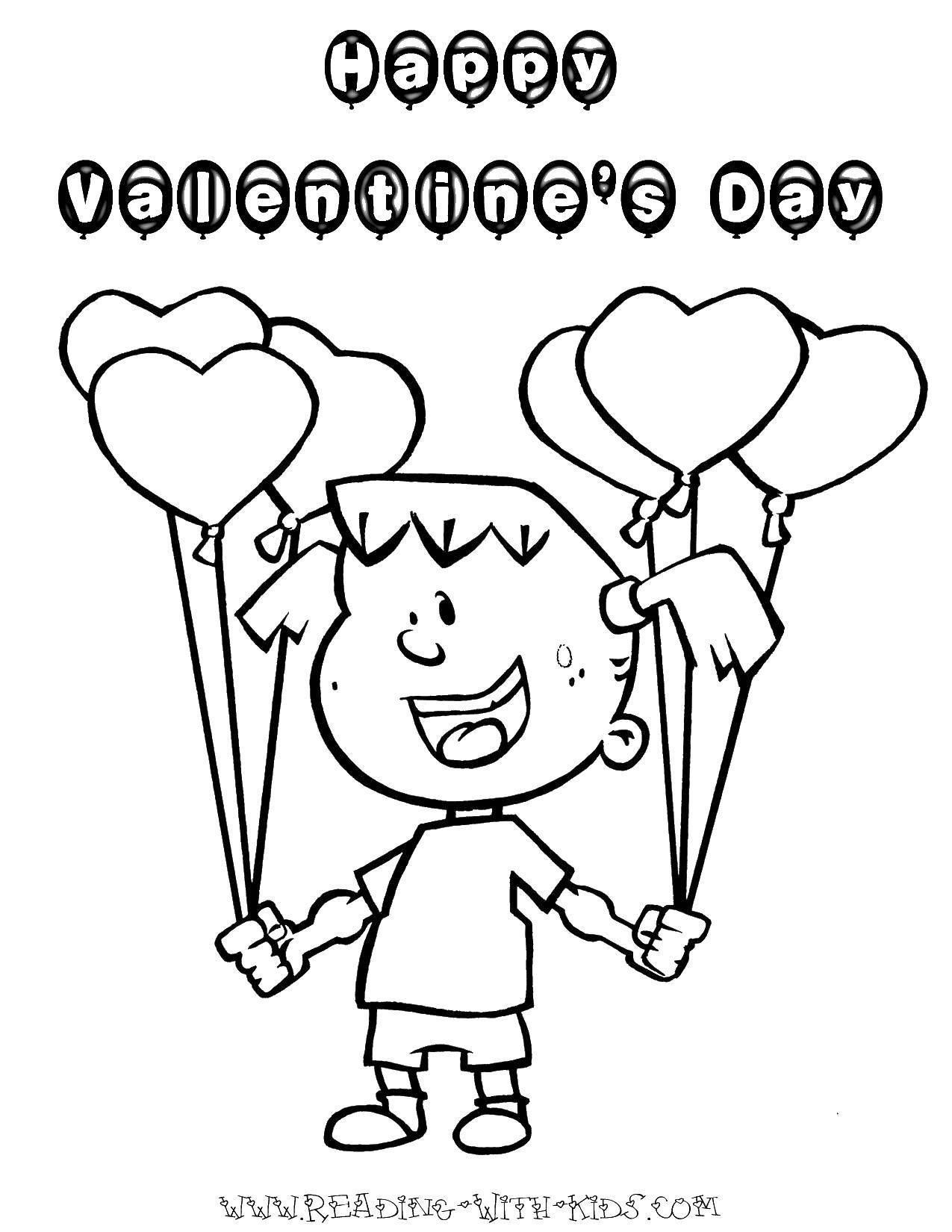 Название: Раскраска Девочка с шариками. Категория: День святого валентина. Теги: девочка, шарики.