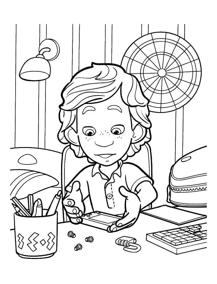 Coloring Dimdimich and phone. Category fixico. Tags:  Dimdimich, phone, Desk, pens.