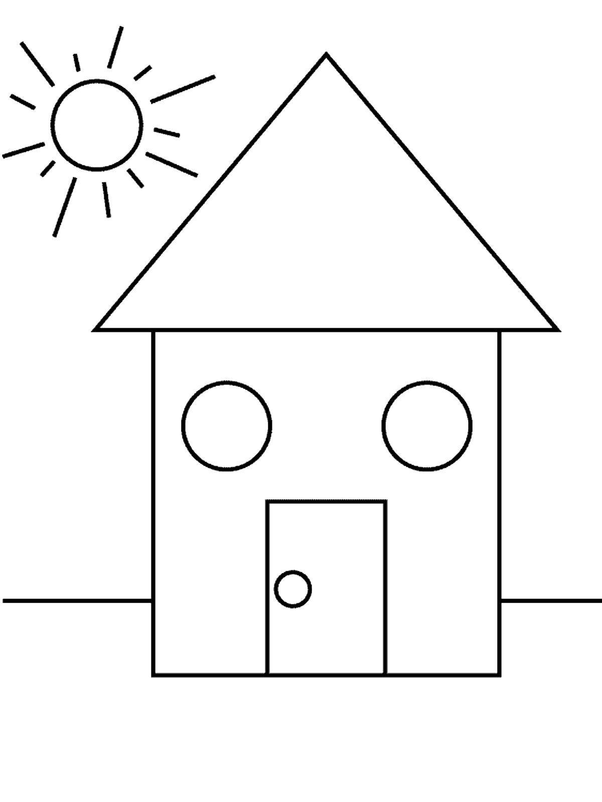 Название: Раскраска Домик и солнце. Категория: раскраски из фигур. Теги: дом, солнце.