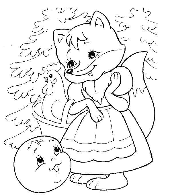 Coloring Gingerbread man and Fox with a Cockerel. Category Fairy tales. Tags:  fairy tales, gingerbread man.