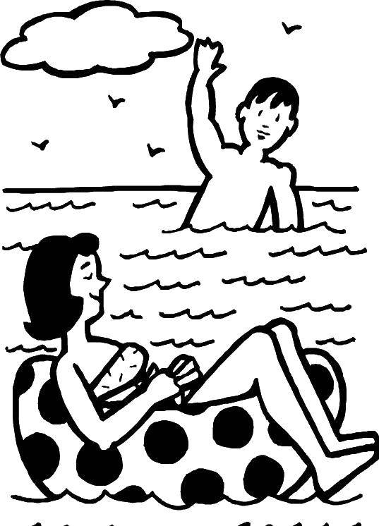 Название: Раскраска Купание в море. Категория: отдых. Теги: Отдых, дети, вода, веселье.