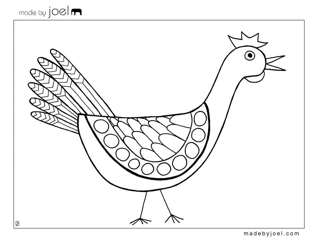 Название: Раскраска Курица в узорах. Категория: Контуры для вырезания птиц. Теги: курица, узоры.