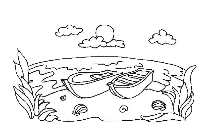 Coloring Boats on the shore. Category ship. Tags:  boat, shore.