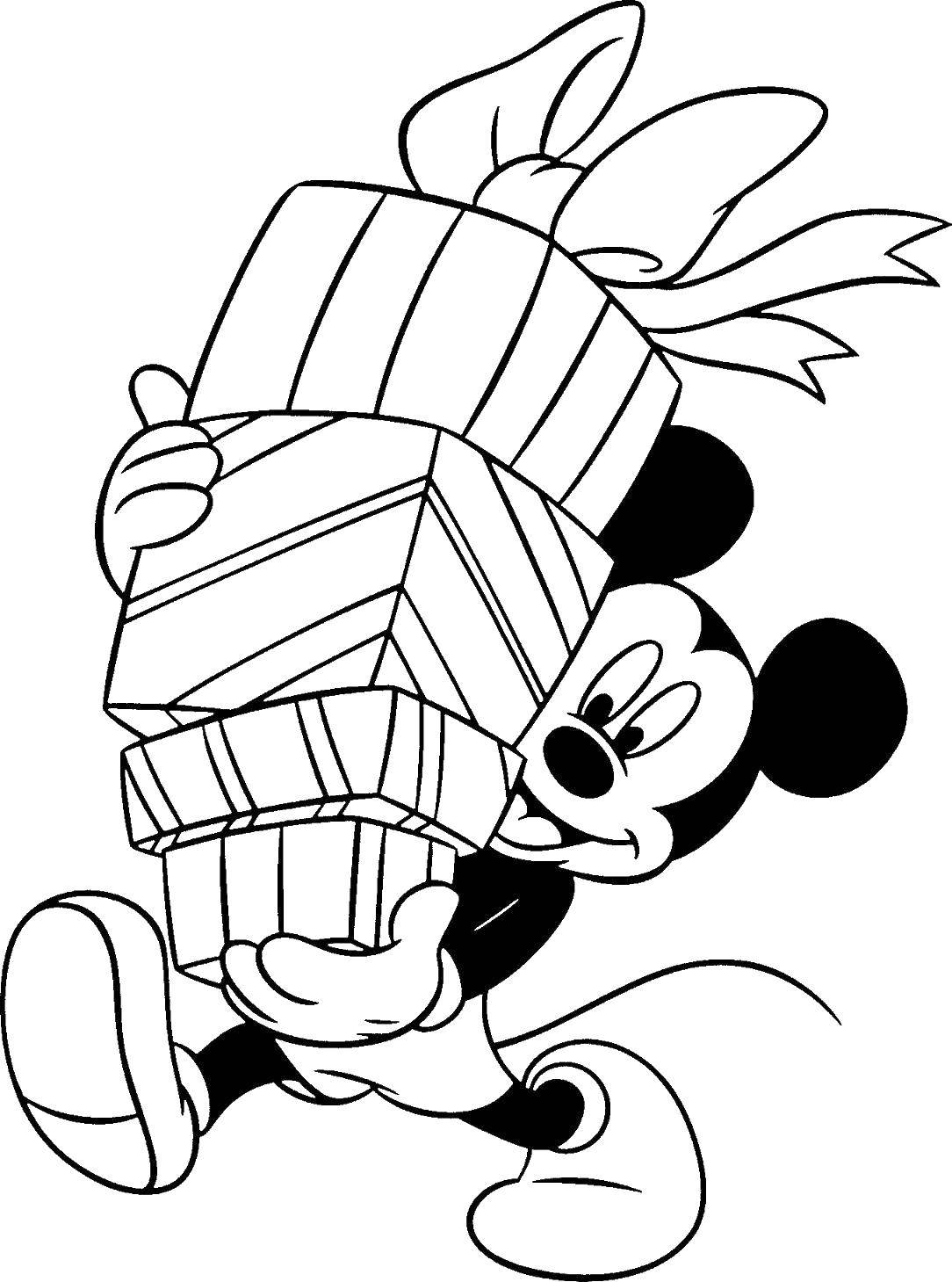 Coloring Mickey and gifts. Category Christmas. Tags:  Mickey, gifts, boxes.